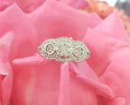 9ct White Gold Diamond Trilogy Cluster Ring - Art Deco Style