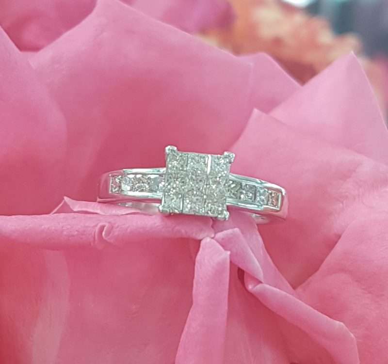 18ct White Gold Diamond Engagement Ring - Square Cluster