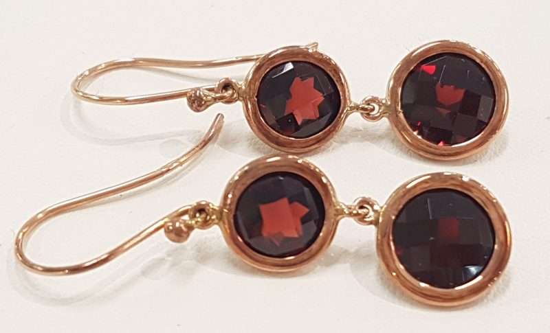 9ct Rose Gold Garnet Long Drop Earrings