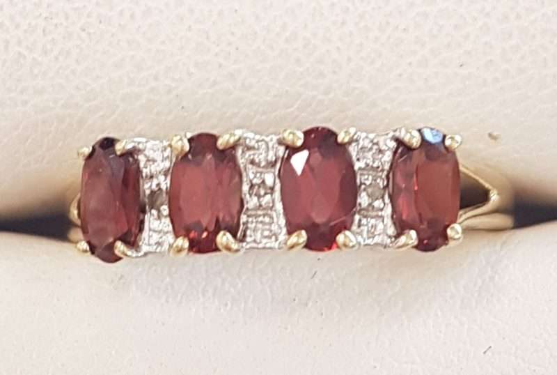 9ct Gold Garnet and Diamond Bridge Ring