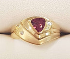 9ct Yellow Gold Rhodolite Garnet and Diamond Wide Triangular Shape Ring