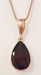 9ct Rose Gold Teardrop Pear Shape Garnet Pendant on 9ct Chain