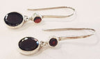 Sterling Silver Garnet Drop Earrings - Oval and Round Drop
