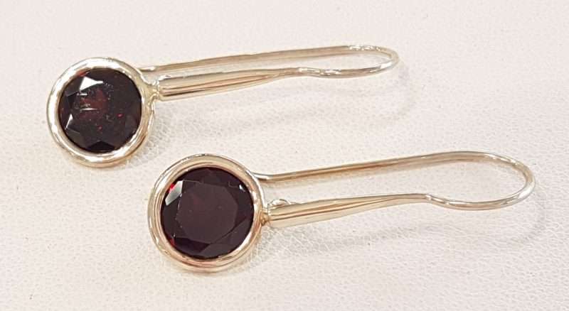 Sterling Silver Garnet Earrings - Long Round Drops