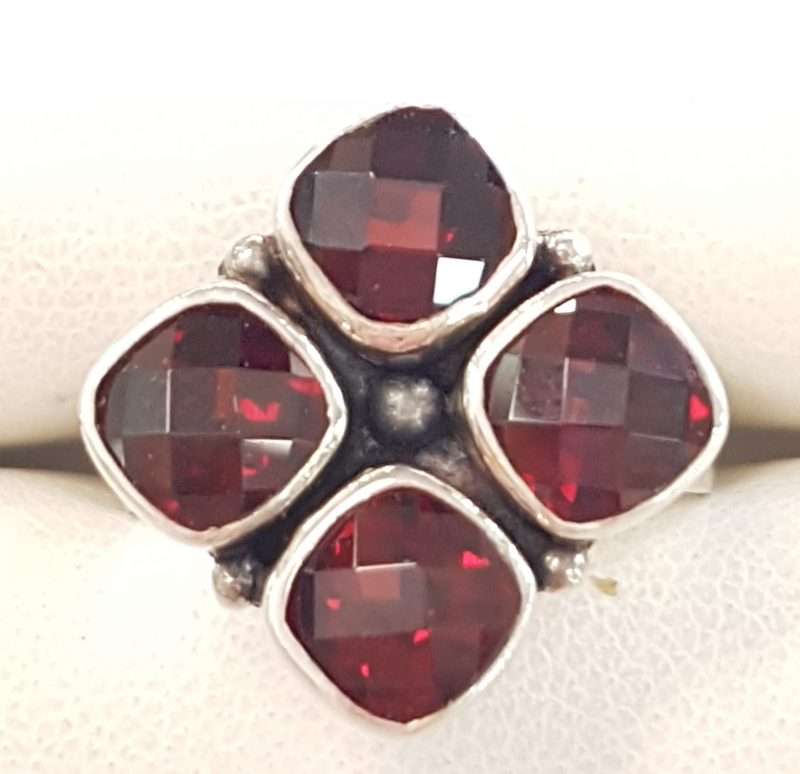 Sterling Silver Garnet Square Cluster Ring