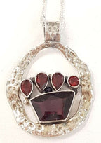 Sterling Silver Garnet Paw Print Pendant on Sterling Silver Chain
