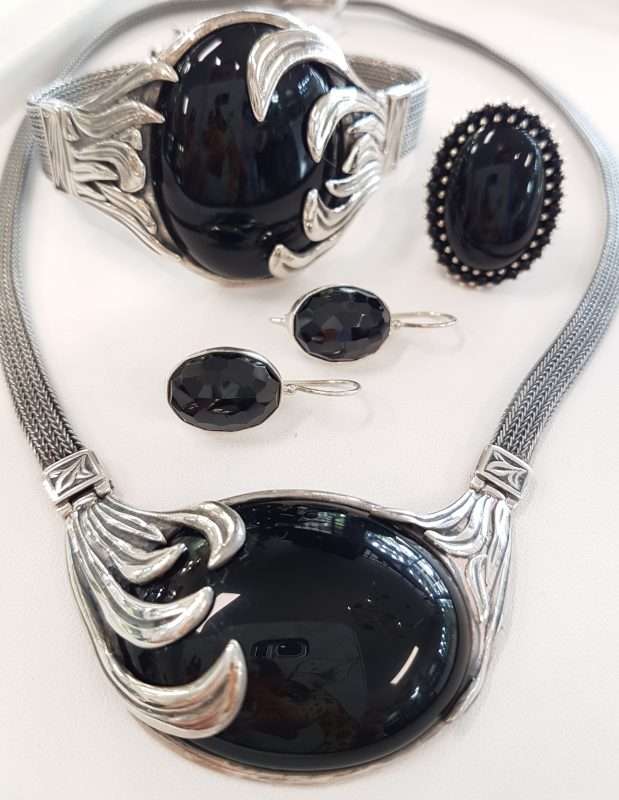 Sterling Silver Large Onyx Necklace, Bracelet, Ring and Earrings - Each sold separately