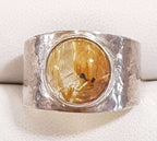 Sterling Silver Round Rutilated Quartz in Wide Band Ring
