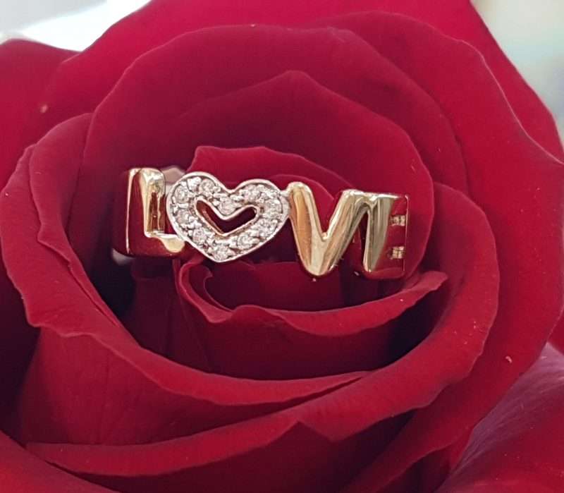 9ct Yellow Gold and Diamond " Love " Ring