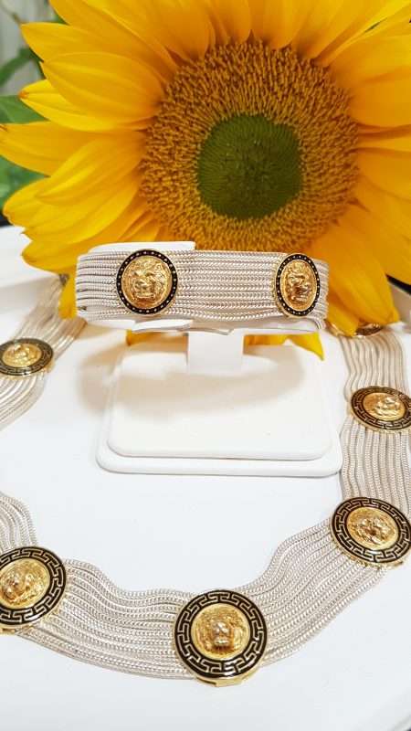 Sterling Silver Wide Chain with Lion Head Motif Medallions - Turkish Design - Necklace and Bracelet
