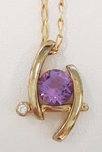 9ct Yellow Gold Amethyst and Diamond Pendant on 9ct Chain