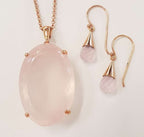 9ct Rose Gold Rose Quartz Large Oval Pendant on Chain and Faceted Drop Earrings - Sold Separately