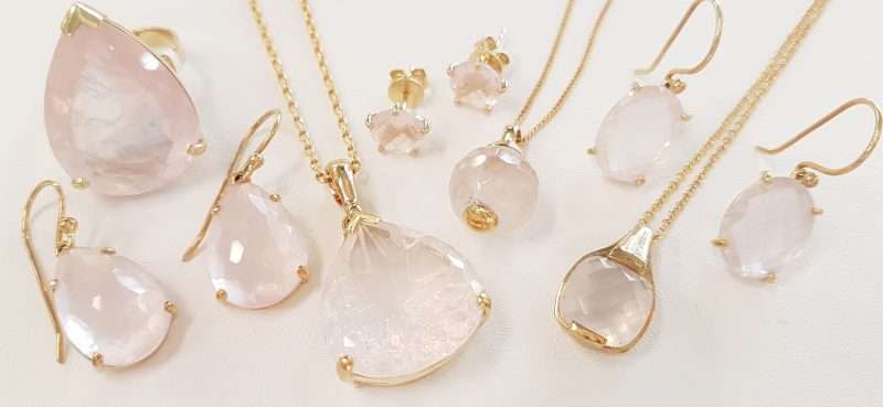 9ct Gold Rose Quartz Jewellery - Sold Separately