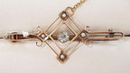 9ct Yellow Gold Aquamarine and Seed Pearl Bar Brooch - Antique / Vintage