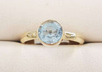 9ct Yellow Gold Round Aquamarine Bezel Set Ring