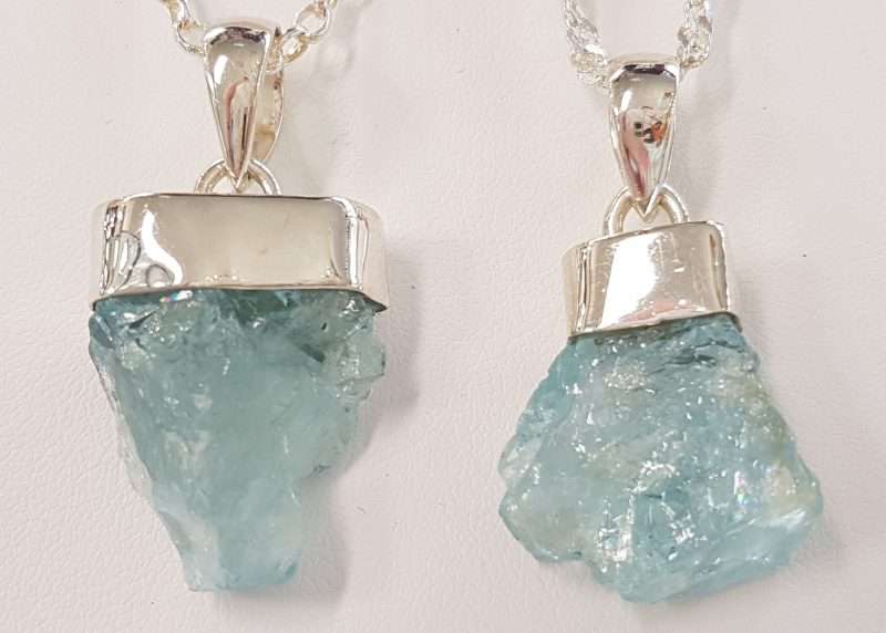 Sterling Silver and Rough Aquamarine Pendant on Silver Chain