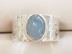 Sterling Silver Cabochon Aquamarine Wide Ring - Oval