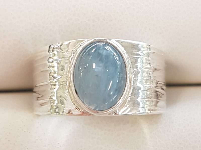 Sterling Silver Cabochon Aquamarine Wide Ring - Oval
