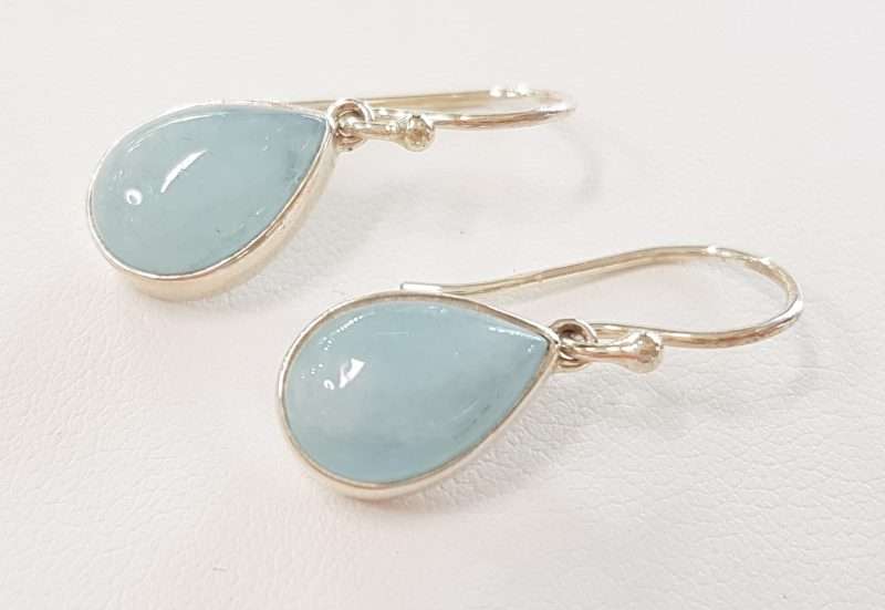 Sterling Silver Aquamarine Bezel Set Teardrop Earrings