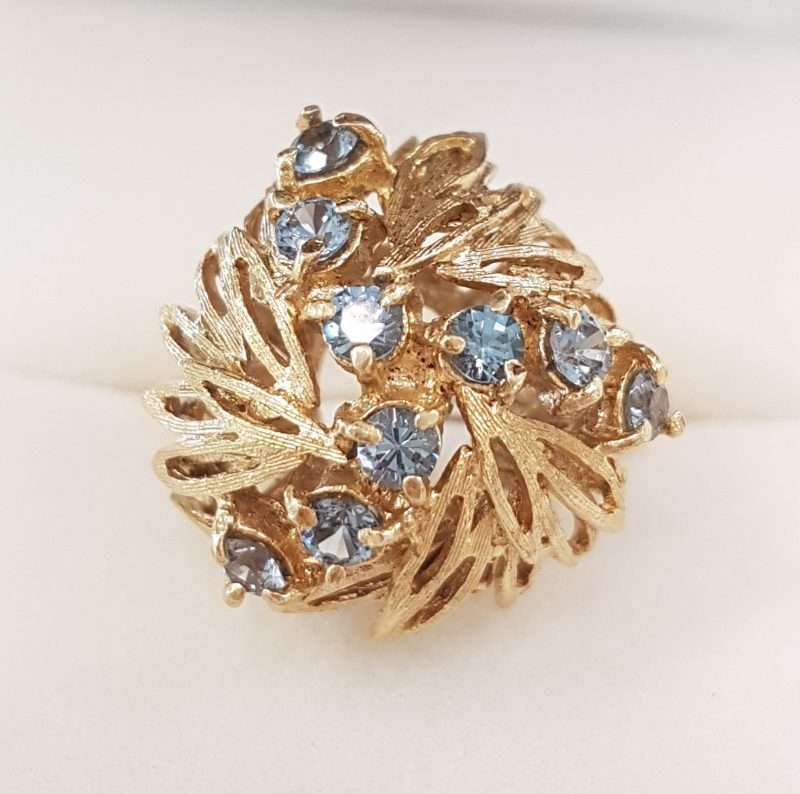 14ct Yellow Gold Large Ornate Topaz Round Cluster Ring - Antique / Vintage