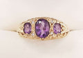 9ct Yellow Gold Amethyst & Diamond Bridge Set Ring - Antique / Vintage