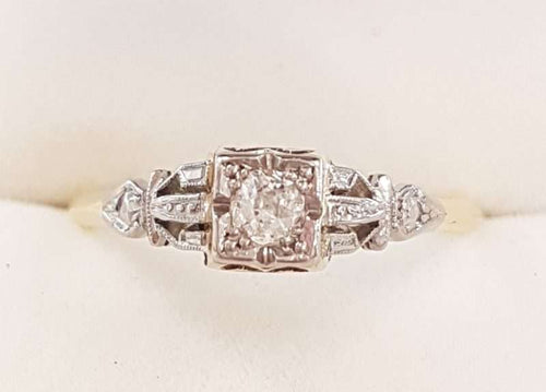 18ct Yellow Gold & Platinum Filigree Diamond Square Engagement Ring