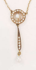 9ct Yellow Gold Seed Pearl Drop Antique Necklace