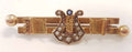 9ct Yellow Gold Sapphire and Seed Pearl Lyre Harp Ornate Bar Brooch