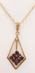 8ct Yellow Gold Garnet Cluster Drop Pendant on 9ct Gold Chain