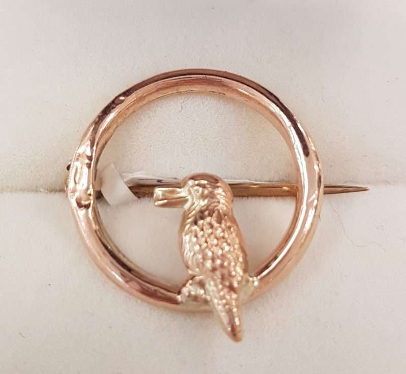9ct Rose Gold Round Kookaburra Brooch