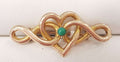9ct Rose Gold Green Stone Ornate Heart Bar Brooch