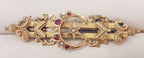 15ct Yellow Gold Ruby and Seed Pearl Ornate Crescent and Star Bar Brooch