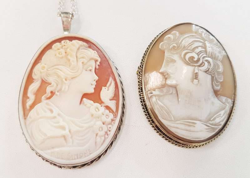 Sterling Silver Large Oval Lady Cameo Brooch