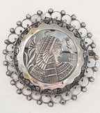 Sterling Silver Large Round Ornate Egyptian Design Brooch / Pendant