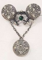 800 Silver Ornate Drop with Green Stone Brooch