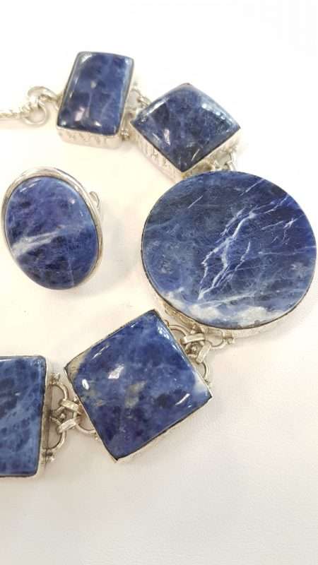 Sterling Silver Large Sodalite Bracelet and Oval Ring - Sold Individually