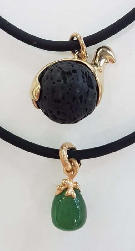 9ct Yellow Gold Swedish Designer Lava Ball Pendant on Neoprene Necklace