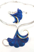 Sterling Silver Vibrant Blue Titanium Large Flower Choker Necklace