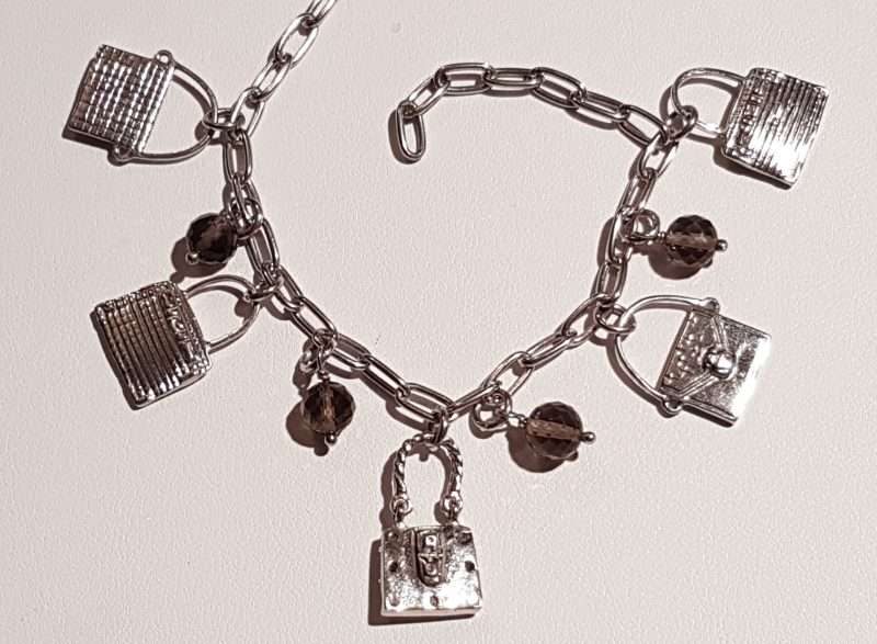 Sterling Silver Handbag Charms Smokey Quartz Bracelet