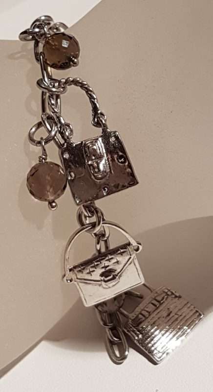 Sterling Silver Handbag Charms Smokey Quartz Bracelet