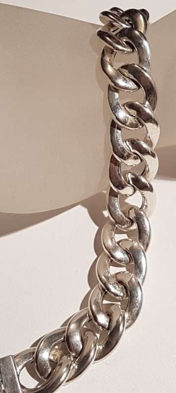 Sterling Silver Large / Wide Flat Curb Link with Bolt Clasp Bracelet