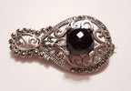 Sterling Silver Large Marcasite and Onyx Ornate / Filigree  Brooch