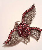 Sterling Silver Marcasite and Garnet Very Large Bird / Eagle Brooch