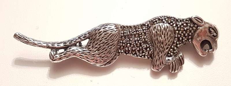 Sterling Silver Marcasite Big Cat Brooch - Puma / Jaguar - Long