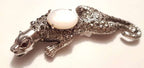 Sterling Silver Marcasite, Garnet &amp; Mother of Pearl Big Cat Brooch - Puma / Jaguar - Large