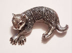 Sterling Silver Marcasite Big Cat Brooch with Garnet Eye - Puma / Jaguar