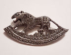 Sterling Silver Large Marcasite Big Cat on Crescent Brooch - Puma / Jaguar