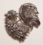 Sterling Silver Very Large Marcasite and Mother of Pearl Rooster Brooch - Bird