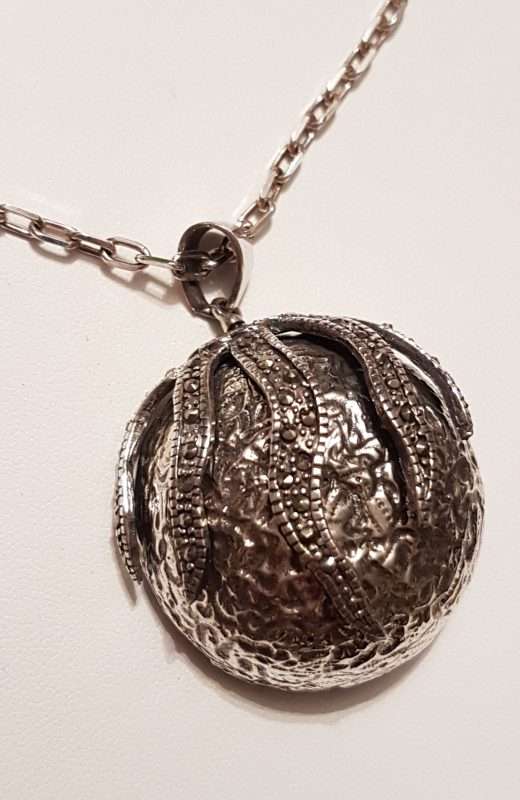 Sterling Silver Marcasite Large Round Pendant on Sterling Silver Chain