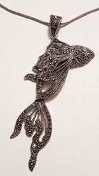 Sterling Silver Marcasite Large Koi Fish Pendant on Sterling Silver Chain